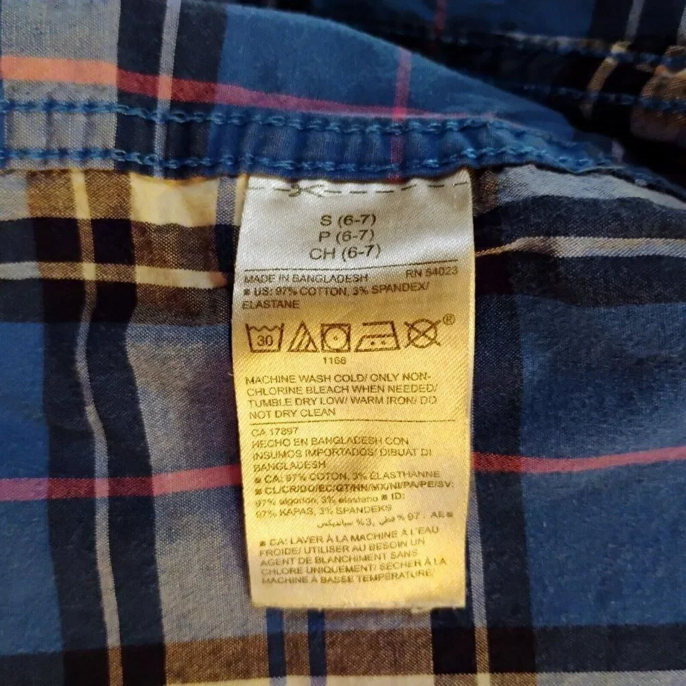 Old Navy Blue White Plaid Long Sleeve Button Down Shirt Size S